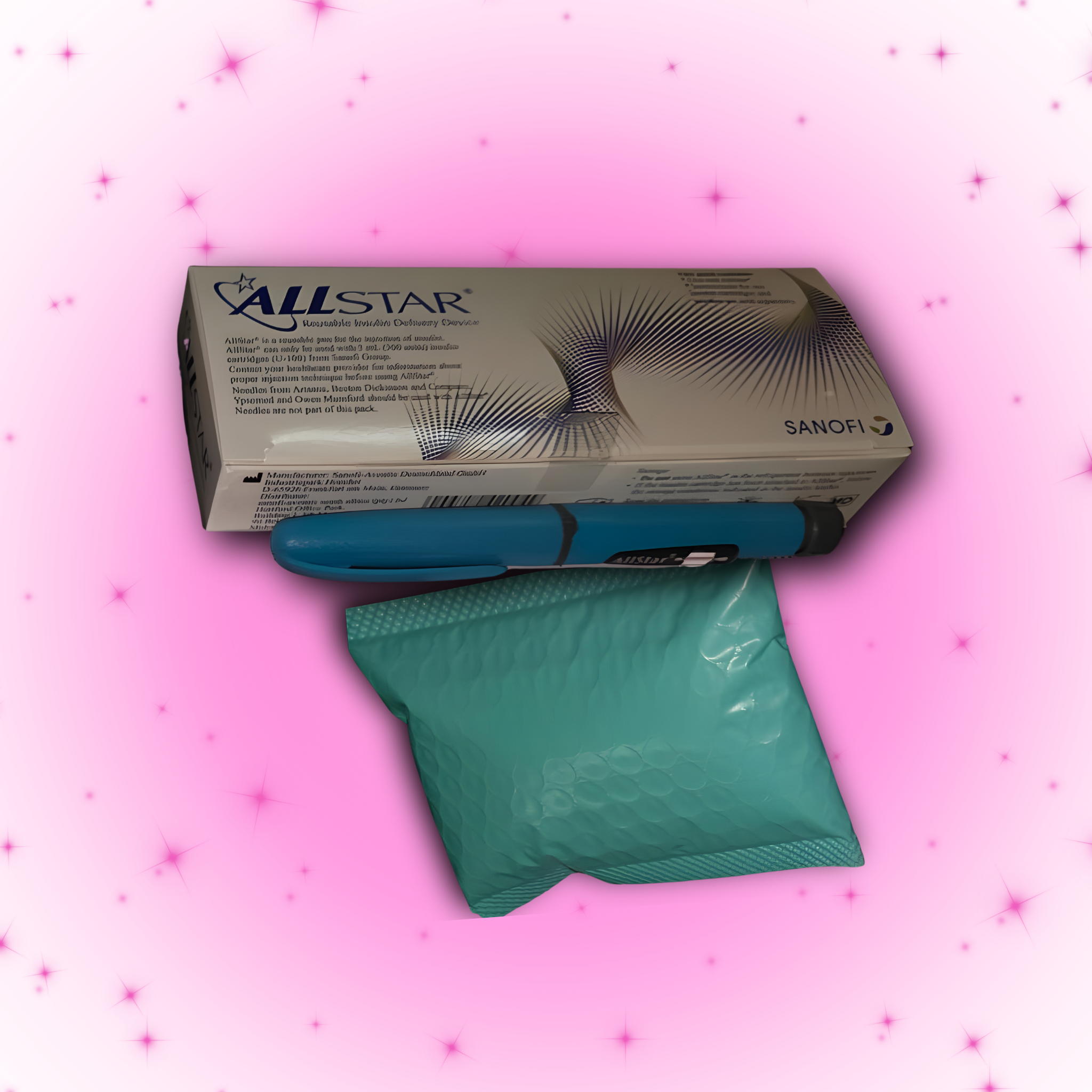 Teal Coloured All Star Reusable Pen with 5 Empty Cartridges with 5 pen needles