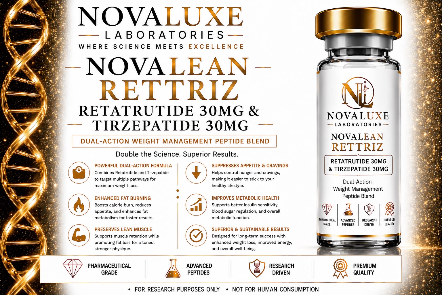Novaluxe Laboratories - NovaLean RetTriz (Retatrutide 30mg & Tirzepatide 30mg)