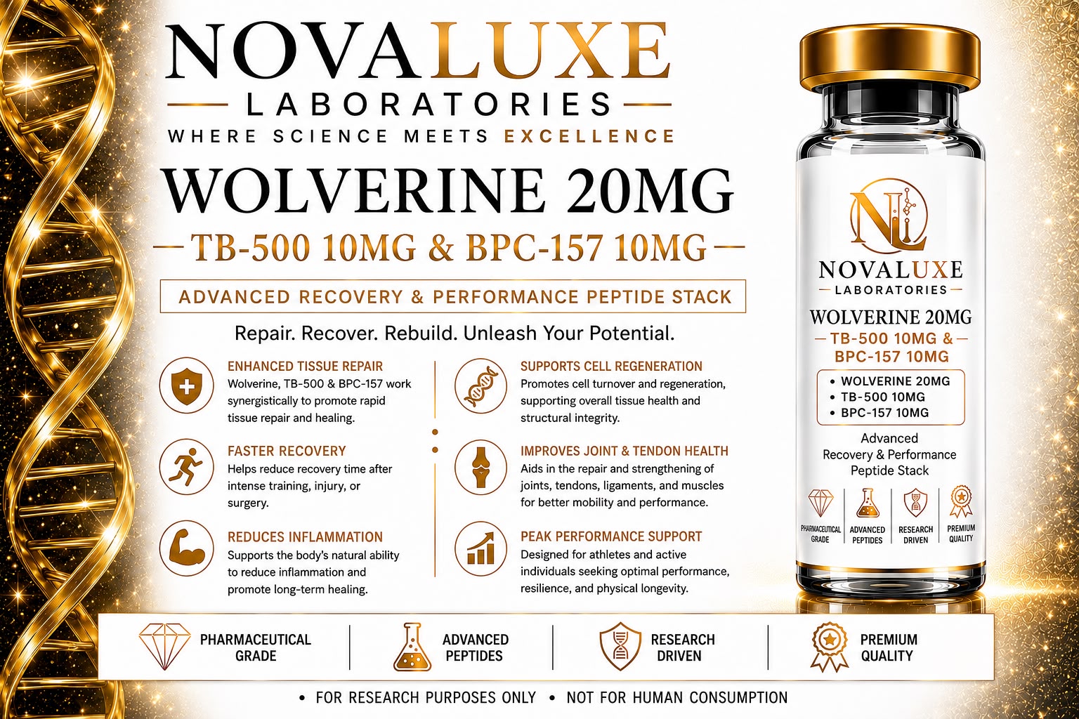 Novaluxe Laboratories - Wolverine 20mg (TB-500 100mg & BPC-157 10mg)