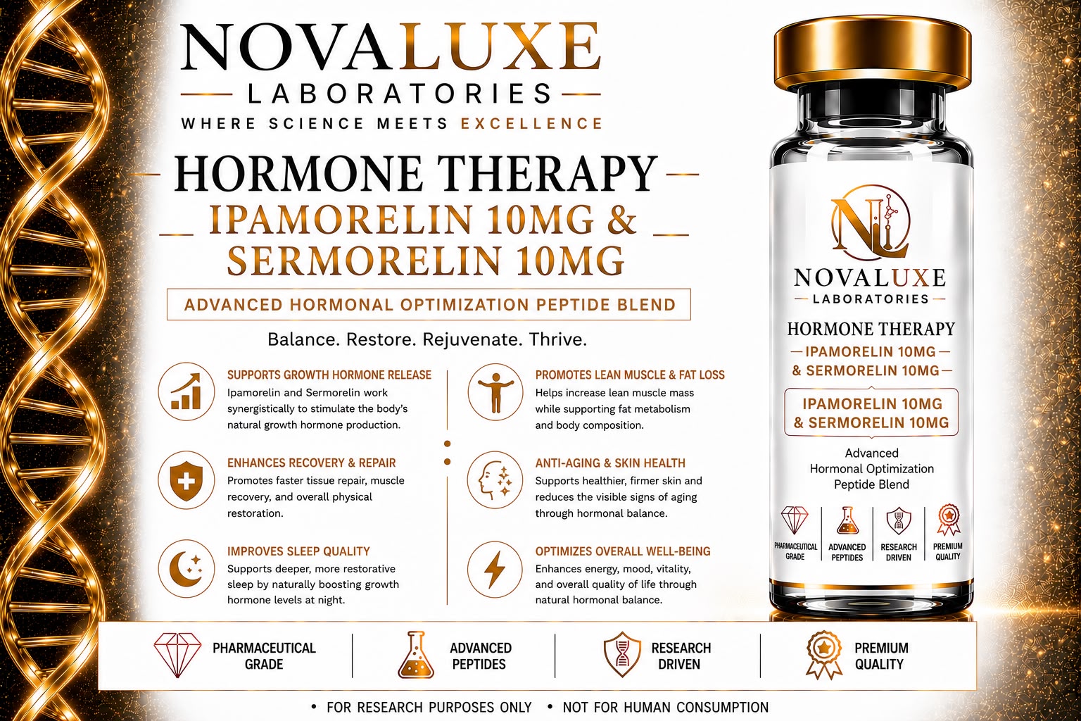 Novaluxe Laboratories - Hormone Therapy (Ipamorelin 10mg + Sermorelin 10mg)